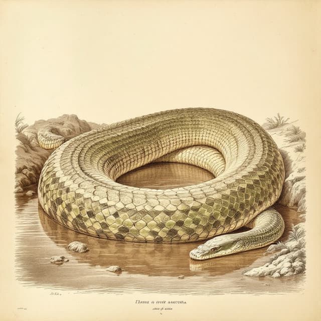 Planche naturaliste illustrant Anaconda géant, dessinée d'après les descriptions de témoins