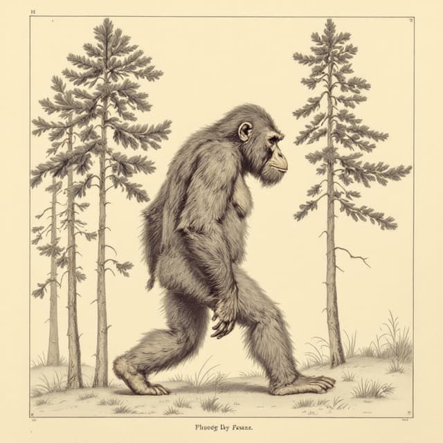 Planche naturaliste illustrant Bigfoot, dessinée d'après les descriptions de témoins