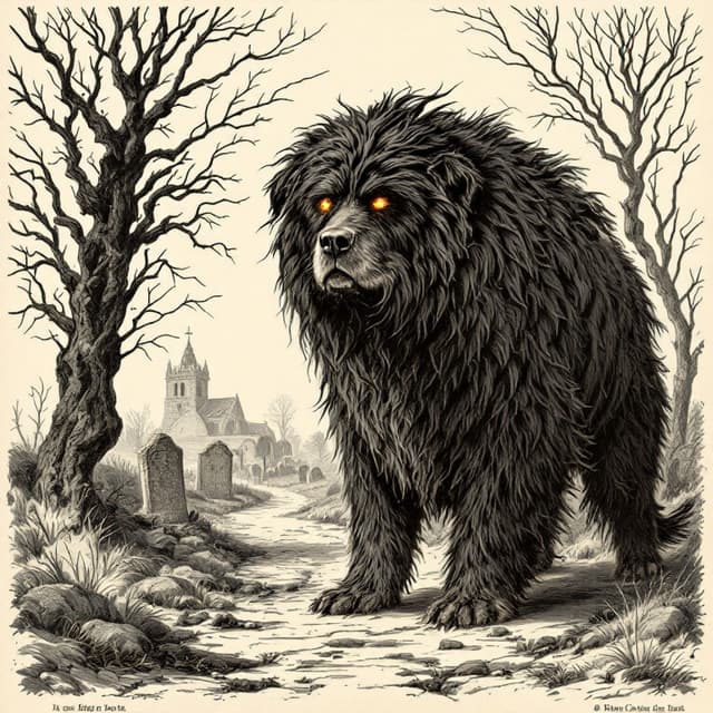 Planche naturaliste illustrant Black Shuck, dessinée d'après les descriptions de témoins