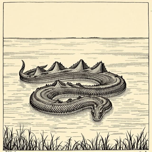 Planche naturaliste illustrant Manipogo, dessinée d'après les descriptions de témoins