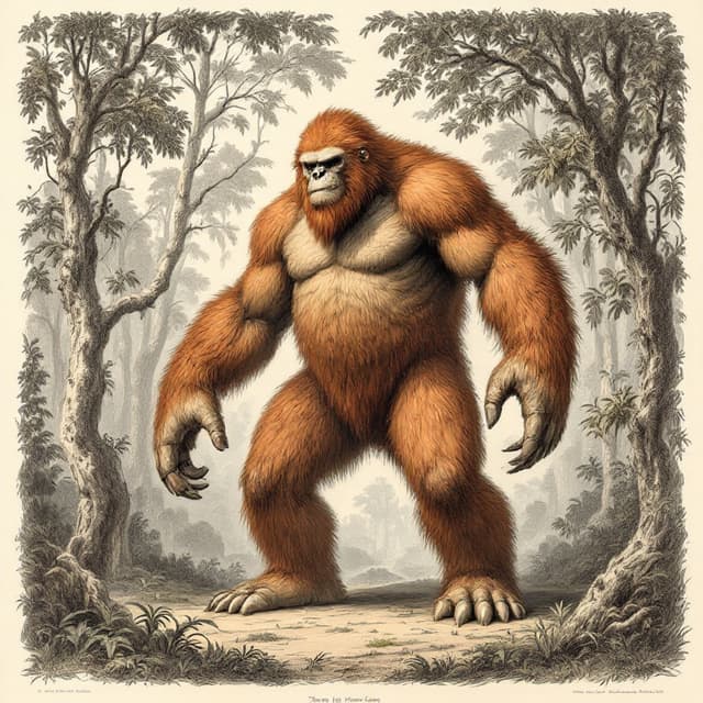 Planche naturaliste illustrant Mapinguari, dessinée d'après les descriptions de témoins
