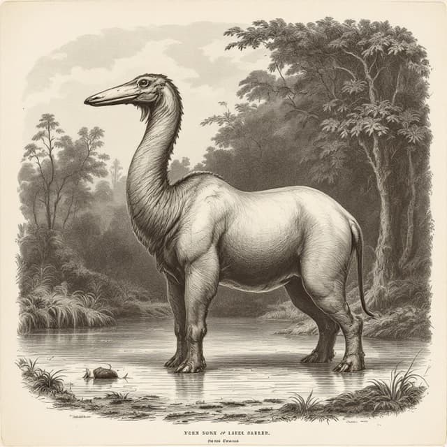 Planche naturaliste illustrant Mokélé-mbembé, dessinée d'après les descriptions de témoins