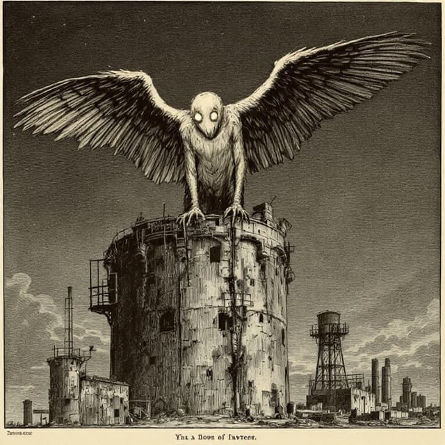 Planche naturaliste illustrant Mothman, dessinée d'après les descriptions de témoins
