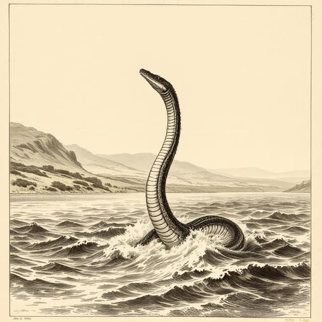 Planche naturaliste illustrant Monstre du Loch Ness, dessinée d'après les descriptions de témoins