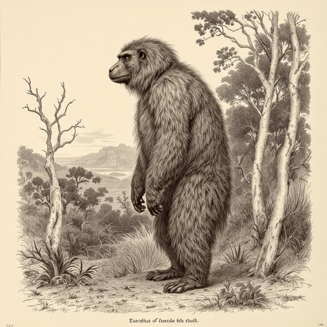 Naturalist plate illustrating Yowie, drawn from witness descriptions
